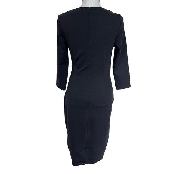 Boden Black Sheath Dress Cris-Cross Front 3/4 Sleeve Womens Size 8R - Picture 3 of 8